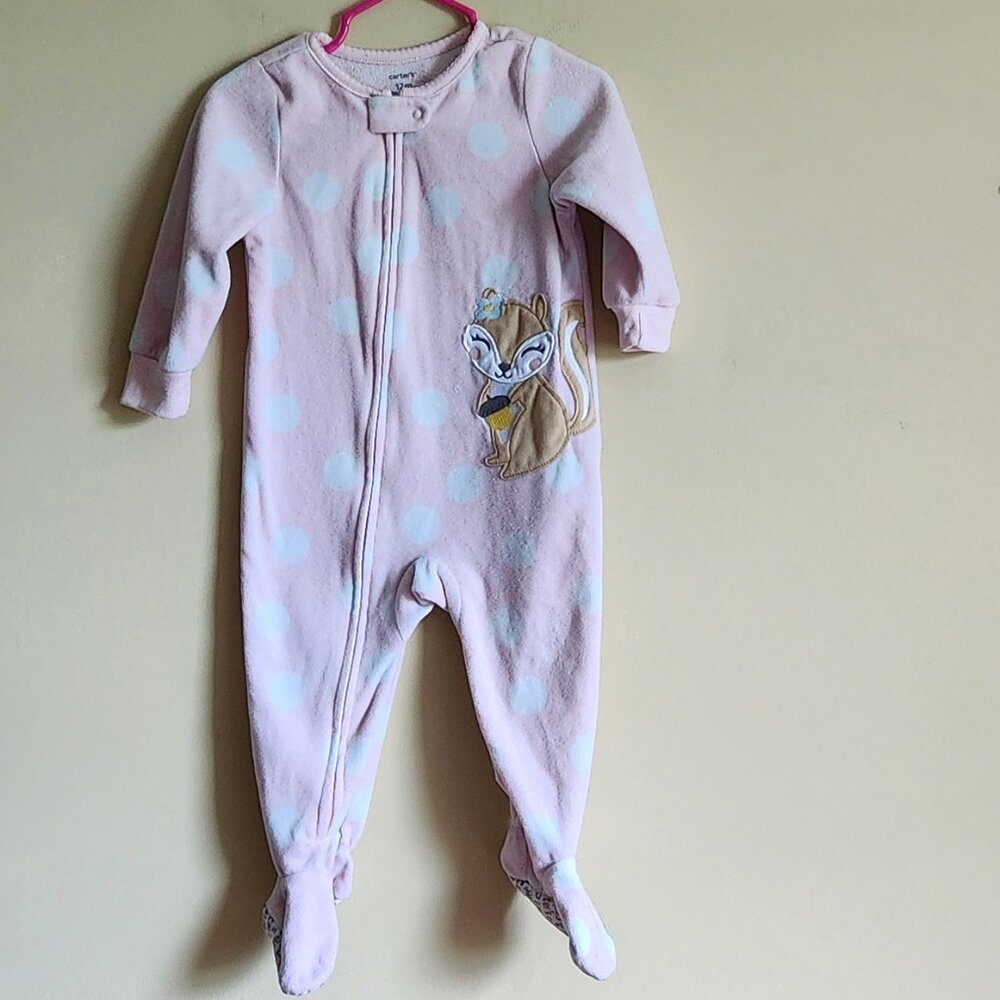 Carters Pink Sleeper One Piece Zipper Girls Baby Size 12 Months